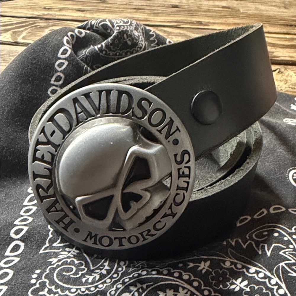 Harley-Davidson Black Belt with Silver Skull Emblem
